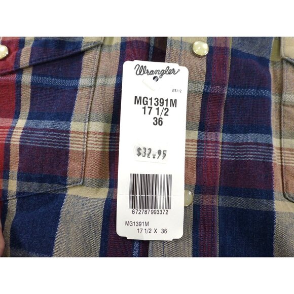 NWT Wrangler Gold Buckle Mens Western Plaid Button-Down Shirt Size 36 100% Cotto - Picture 8 of 10